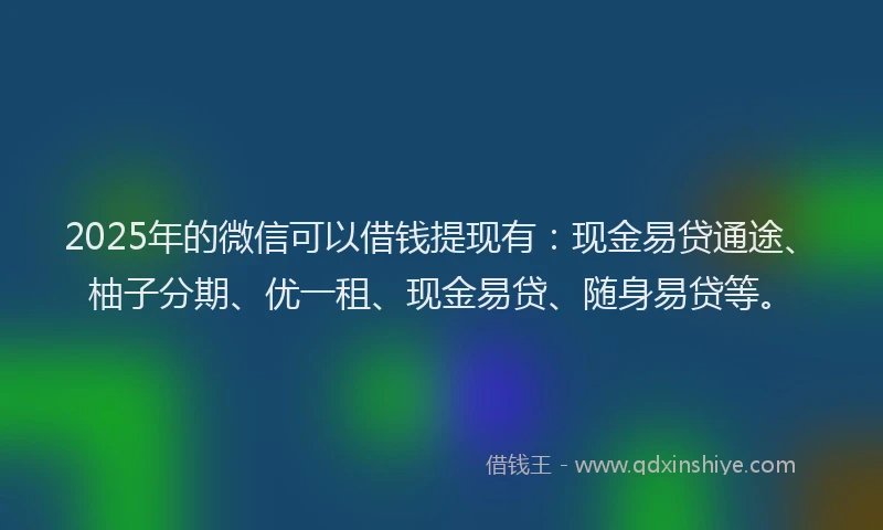 2025年的微信可以借钱提现有：现金易贷通途、柚子分期、优一租、现金易贷、随身易贷等。