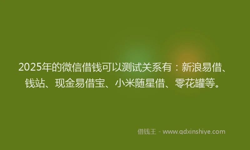 2025年的微信借钱可以测试关系有：新浪易借、钱站、现金易借宝、小米随星借、零花罐等。