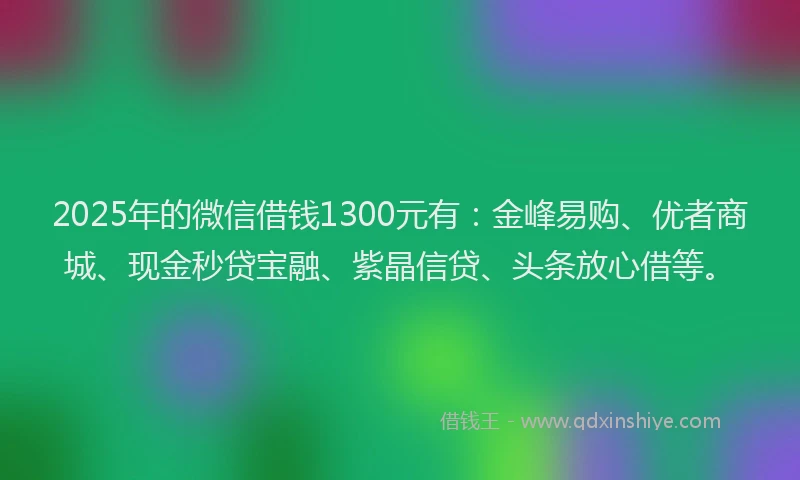 2025年的微信借钱1300元有：金峰易购、优者商城、现金秒贷宝融、紫晶信贷、头条放心借等。