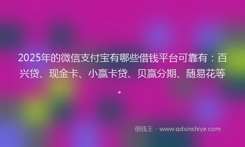 2025年的微信支付宝有哪些借钱平台可靠有：百兴贷、现金卡、小赢卡贷、贝赢分期、随易花等。