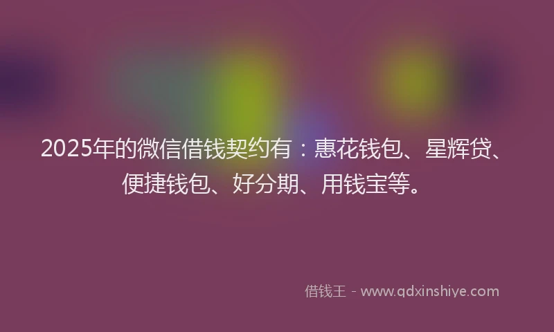 2025年的微信借钱契约有：惠花钱包、星辉贷、便捷钱包、好分期、用钱宝等。