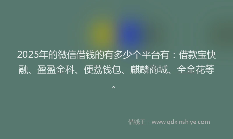 2025年的微信借钱的有多少个平台有：借款宝快融、盈盈金科、便荔钱包、麒麟商城、全金花等。