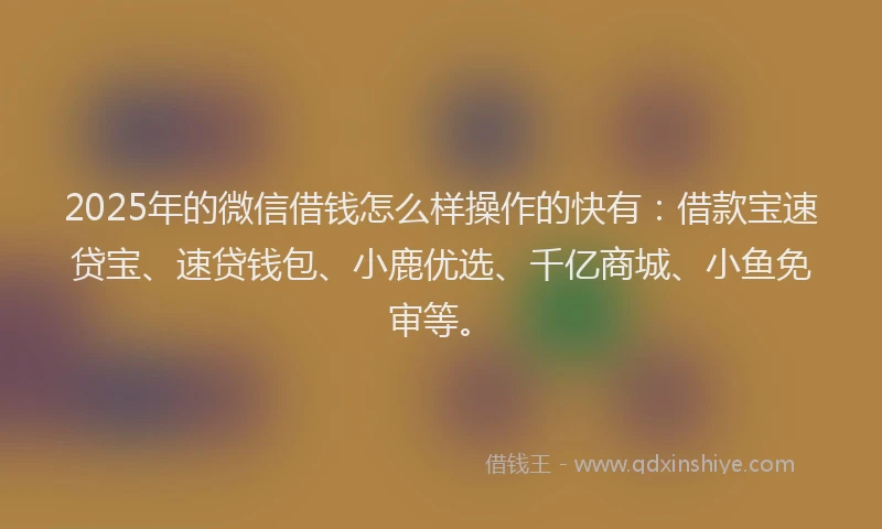 2025年的微信借钱怎么样操作的快有：借款宝速贷宝、速贷钱包、小鹿优选、千亿商城、小鱼免审等。