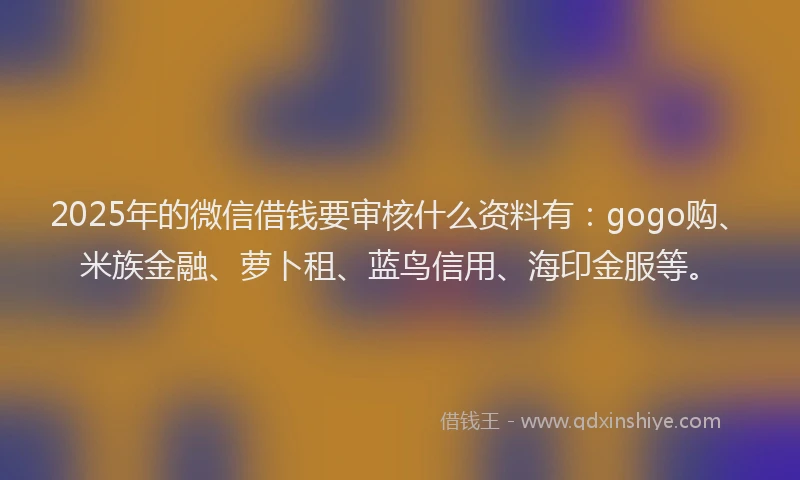 2025年的微信借钱要审核什么资料有：gogo购、米族金融、萝卜租、蓝鸟信用、海印金服等。