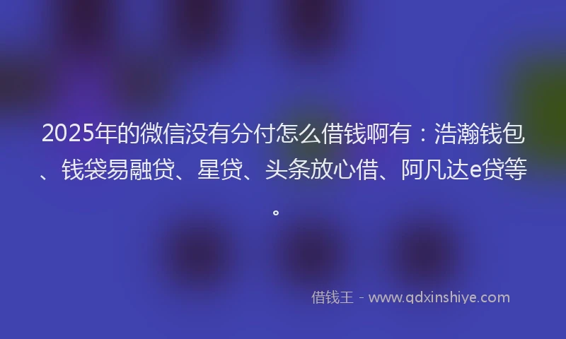 2025年的微信没有分付怎么借钱啊有：浩瀚钱包、钱袋易融贷、星贷、头条放心借、阿凡达e贷等。