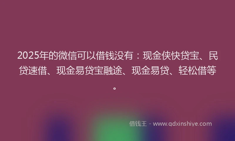 2025年的微信可以借钱没有：现金侠快贷宝、民贷速借、现金易贷宝融途、现金易贷、轻松借等。