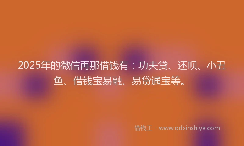 2025年的微信再那借钱有：功夫贷、还呗、小丑鱼、借钱宝易融、易贷通宝等。