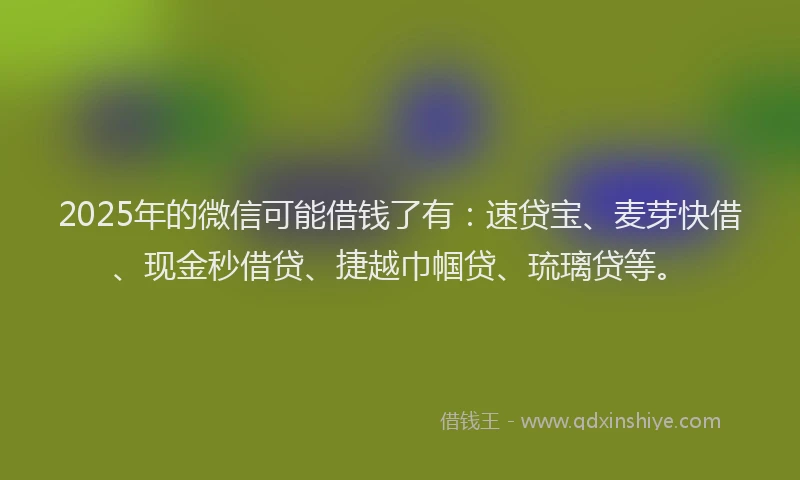 2025年的微信可能借钱了有：速贷宝、麦芽快借、现金秒借贷、捷越巾帼贷、琉璃贷等。
