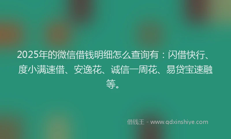 2025年的微信借钱明细怎么查询有：闪借快行、度小满速借、安逸花、诚信一周花、易贷宝速融等。