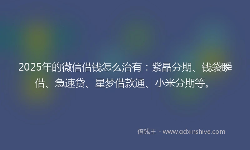 2025年的微信借钱怎么治有：紫晶分期、钱袋瞬借、急速贷、星梦借款通、小米分期等。