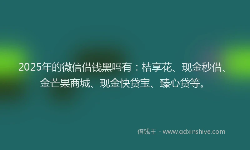 2025年的微信借钱黑吗有：桔享花、现金秒借、金芒果商城、现金快贷宝、臻心贷等。