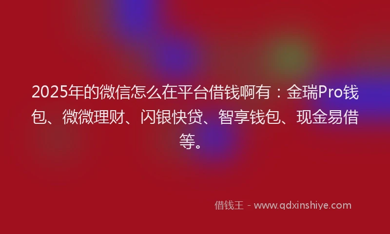 2025年的微信怎么在平台借钱啊有：金瑞Pro钱包、微微理财、闪银快贷、智享钱包、现金易借等。