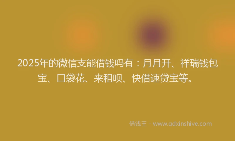 2025年的微信支能借钱吗有：月月开、祥瑞钱包宝、口袋花、来租呗、快借速贷宝等。