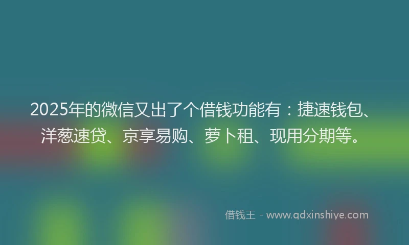 2025年的微信又出了个借钱功能有：捷速钱包、洋葱速贷、京享易购、萝卜租、现用分期等。