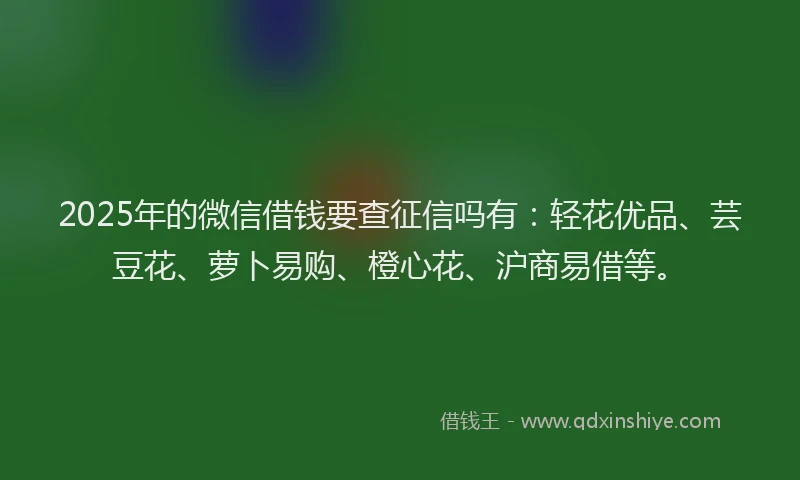 2025年的微信借钱要查征信吗有：轻花优品、芸豆花、萝卜易购、橙心花、沪商易借等。