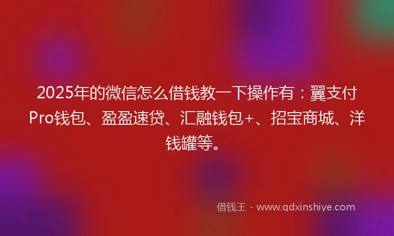 2025年的微信怎么借钱教一下操作有：翼支付Pro钱包、盈盈速贷、汇融钱包+、招宝商城、洋钱罐等。