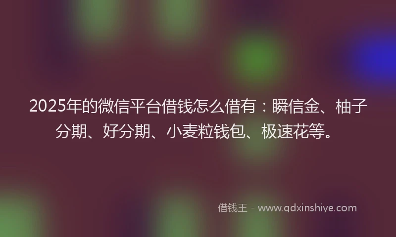 2025年的微信平台借钱怎么借有：瞬信金、柚子分期、好分期、小麦粒钱包、极速花等。