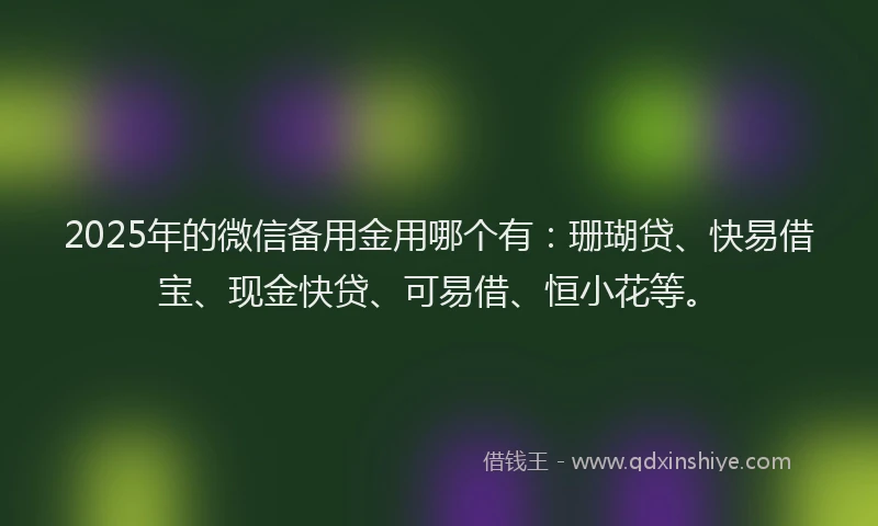 2025年的微信备用金用哪个有：珊瑚贷、快易借宝、现金快贷、可易借、恒小花等。