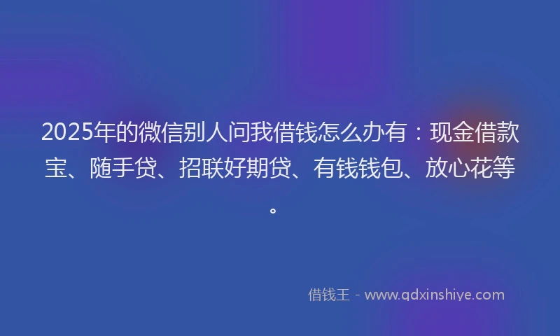 2025年的微信别人问我借钱怎么办有：现金借款宝、随手贷、招联好期贷、有钱钱包、放心花等。