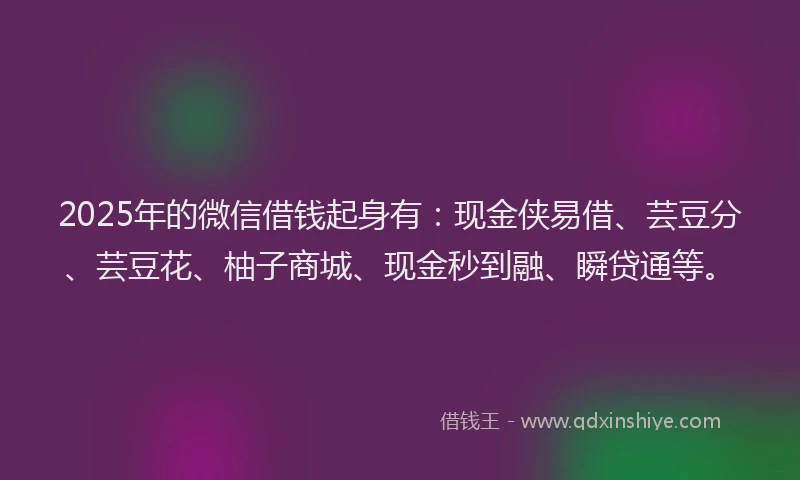2025年的微信借钱起身有：现金侠易借、芸豆分、芸豆花、柚子商城、现金秒到融、瞬贷通等。
