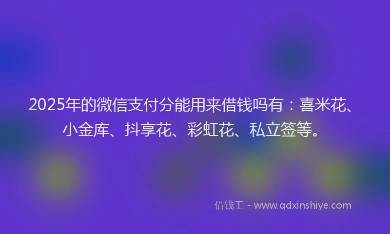 2025年的微信支付分能用来借钱吗有：喜米花、小金库、抖享花、彩虹花、私立签等。