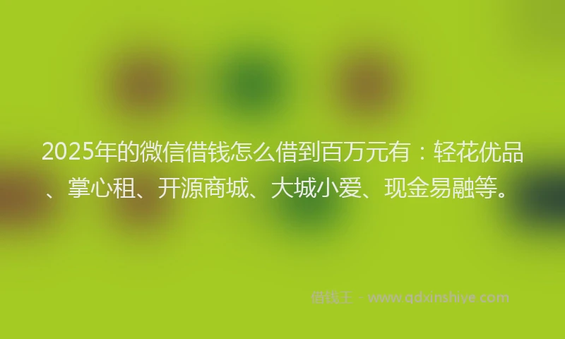 2025年的微信借钱怎么借到百万元有：轻花优品、掌心租、开源商城、大城小爱、现金易融等。