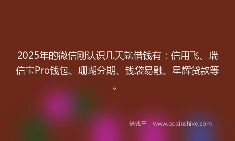 2025年的微信刚认识几天就借钱有：信用飞、瑞信宝Pro钱包、珊瑚分期、钱袋易融、星辉贷款等。