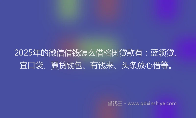 2025年的微信借钱怎么借榕树贷款有：蓝领贷、宜口袋、翼贷钱包、有钱来、头条放心借等。