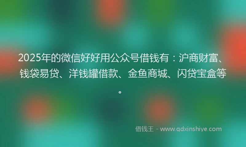 2025年的微信好好用公众号借钱有：沪商财富、钱袋易贷、洋钱罐借款、金鱼商城、闪贷宝盒等。