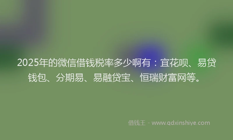 2025年的微信借钱税率多少啊有：宜花呗、易贷钱包、分期易、易融贷宝、恒瑞财富网等。