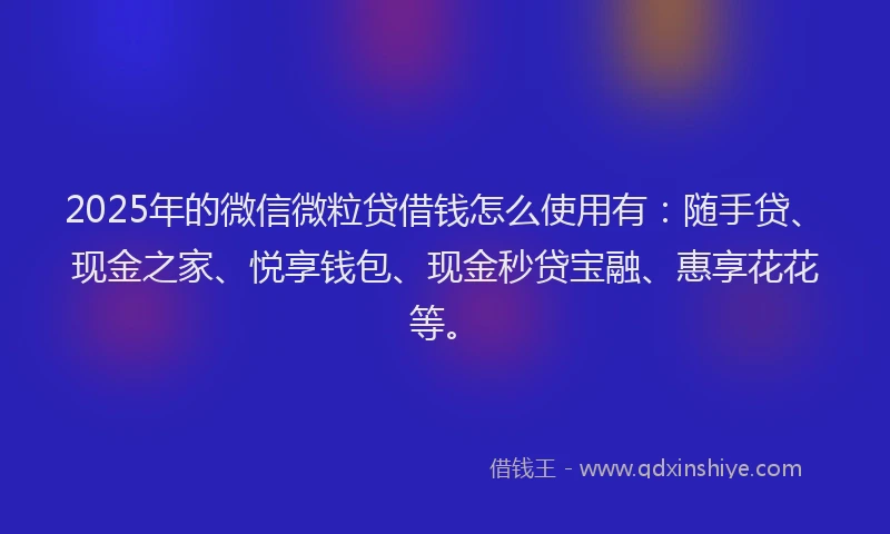 2025年的微信微粒贷借钱怎么使用有：随手贷、现金之家、悦享钱包、现金秒贷宝融、惠享花花等。