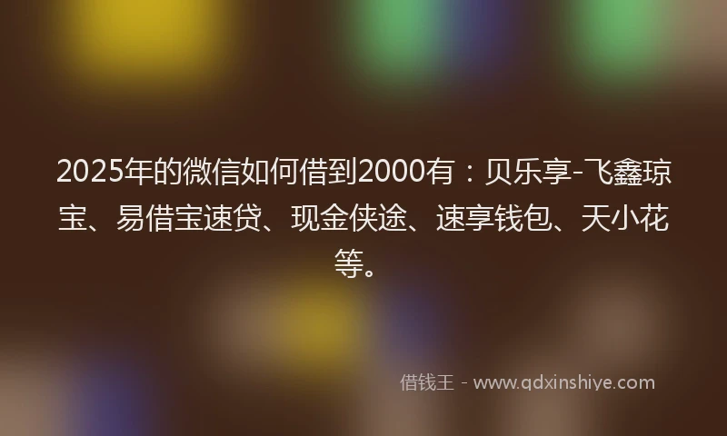 2025年的微信如何借到2000有：贝乐享-飞鑫琼宝、易借宝速贷、现金侠途、速享钱包、天小花等。