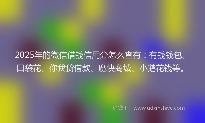 2025年的微信借钱信用分怎么查有：有钱钱包、口袋花、你我贷借款、魔快商城、小鹅花钱等。