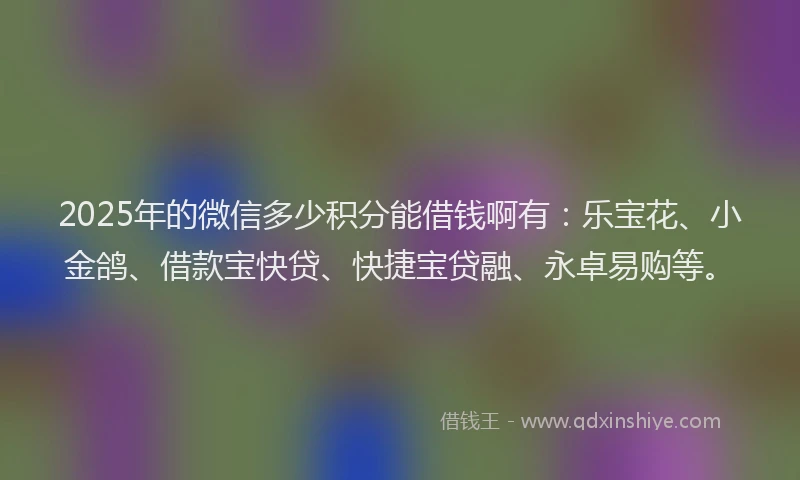 2025年的微信多少积分能借钱啊有：乐宝花、小金鸽、借款宝快贷、快捷宝贷融、永卓易购等。