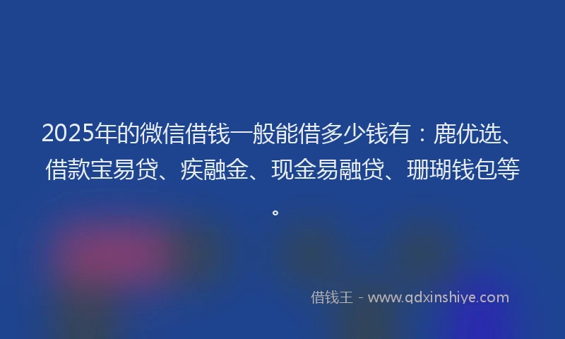 2025年的微信借钱一般能借多少钱有：鹿优选、借款宝易贷、疾融金、现金易融贷、珊瑚钱包等。