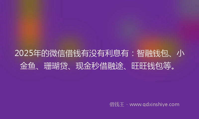 2025年的微信借钱有没有利息有：智融钱包、小金鱼、珊瑚贷、现金秒借融途、旺旺钱包等。