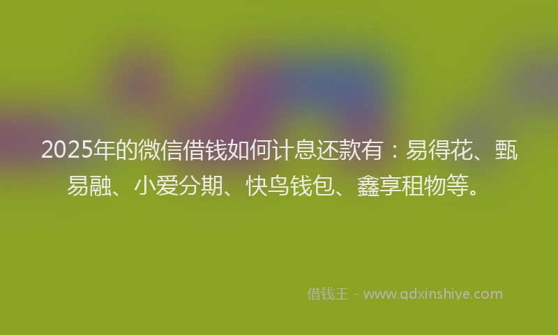 2025年的微信借钱如何计息还款有：易得花、甄易融、小爱分期、快鸟钱包、鑫享租物等。