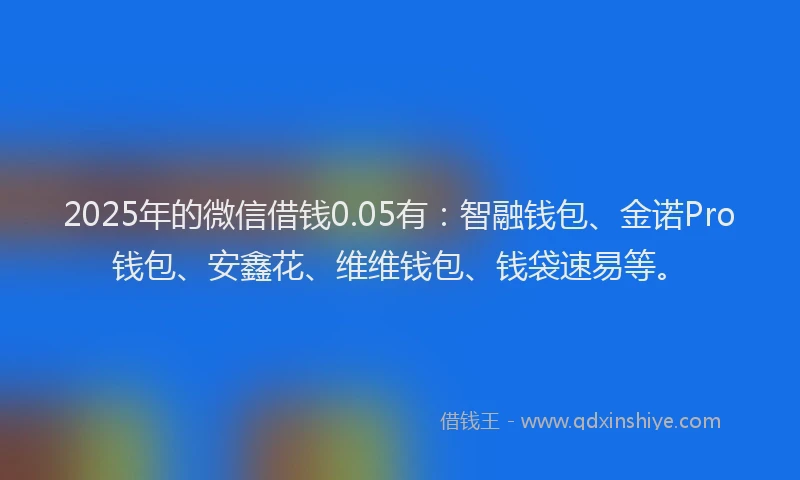 2025年的微信借钱0.05有：智融钱包、金诺Pro钱包、安鑫花、维维钱包、钱袋速易等。