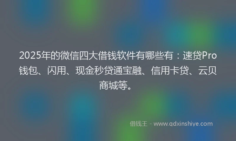 2025年的微信四大借钱软件有哪些有：速贷Pro钱包、闪用、现金秒贷通宝融、信用卡贷、云贝商城等。