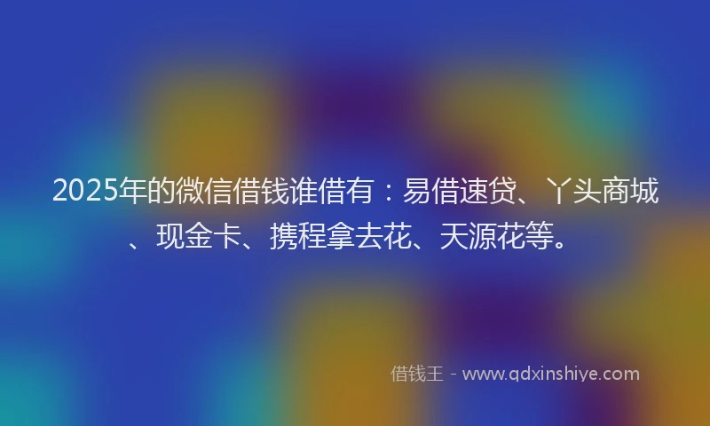 2025年的微信借钱谁借有：易借速贷、丫头商城、现金卡、携程拿去花、天源花等。