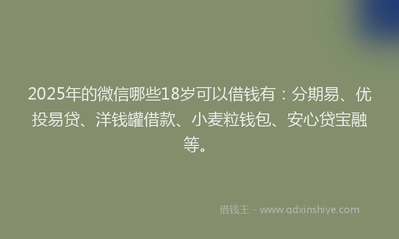 2025年的微信哪些18岁可以借钱有：分期易、优投易贷、洋钱罐借款、小麦粒钱包、安心贷宝融等。