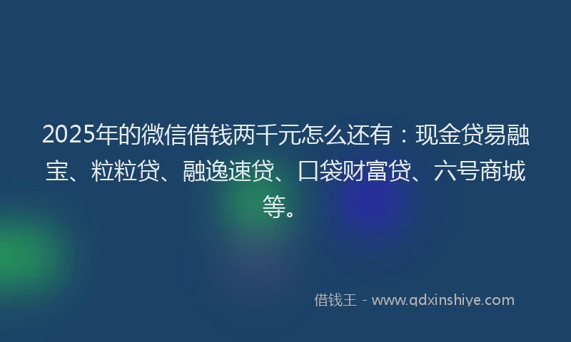 2025年的微信借钱两千元怎么还有：现金贷易融宝、粒粒贷、融逸速贷、口袋财富贷、六号商城等。