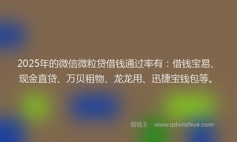 2025年的微信微粒贷借钱通过率有：借钱宝易、现金直贷、万贝租物、龙龙用、迅捷宝钱包等。