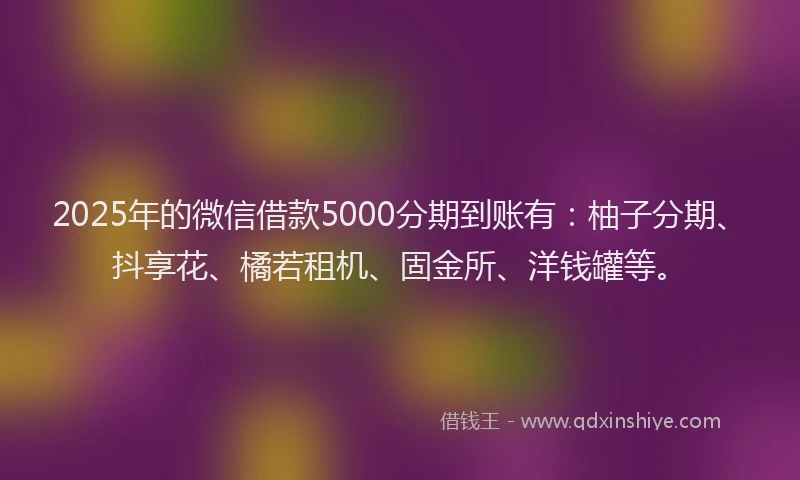 2025年的微信借款5000分期到账有：柚子分期、抖享花、橘若租机、固金所、洋钱罐等。