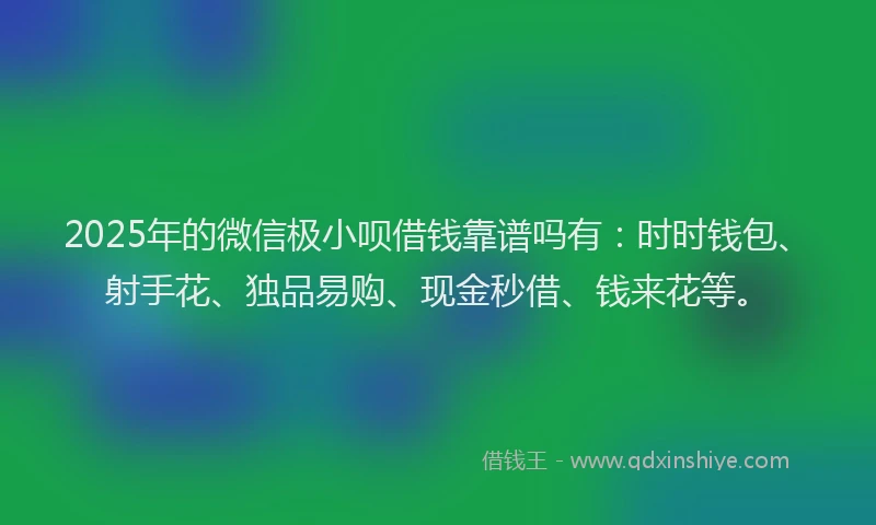 2025年的微信极小呗借钱靠谱吗有：时时钱包、射手花、独品易购、现金秒借、钱来花等。