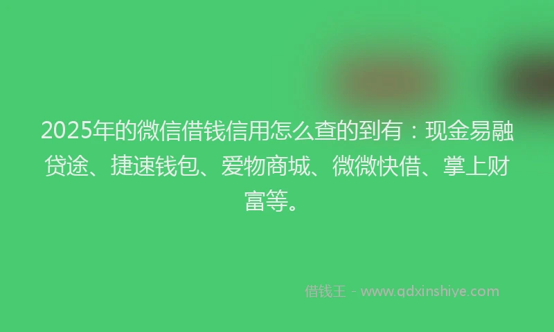 2025年的微信借钱信用怎么查的到有：现金易融贷途、捷速钱包、爱物商城、微微快借、掌上财富等。