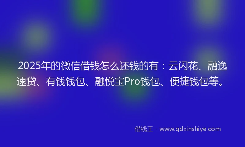 2025年的微信借钱怎么还钱的有：云闪花、融逸速贷、有钱钱包、融悦宝Pro钱包、便捷钱包等。
