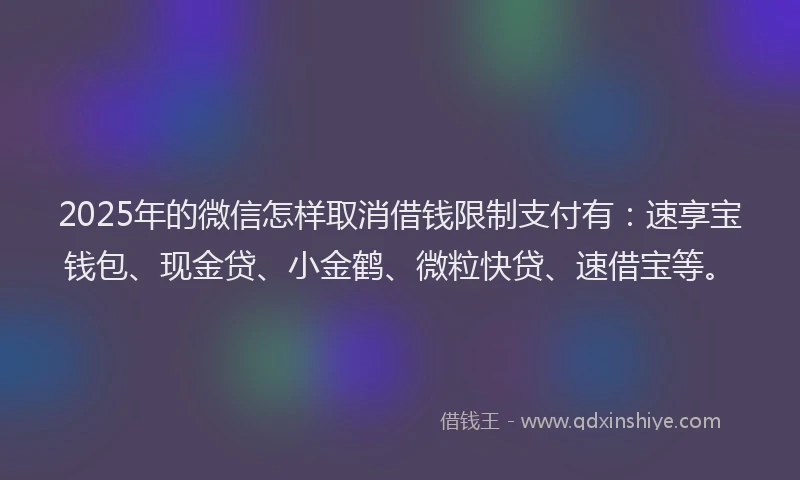 2025年的微信怎样取消借钱限制支付有：速享宝钱包、现金贷、小金鹤、微粒快贷、速借宝等。