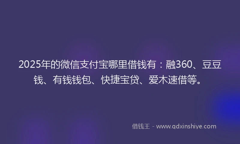 2025年的微信支付宝哪里借钱有：融360、豆豆钱、有钱钱包、快捷宝贷、爱木速借等。