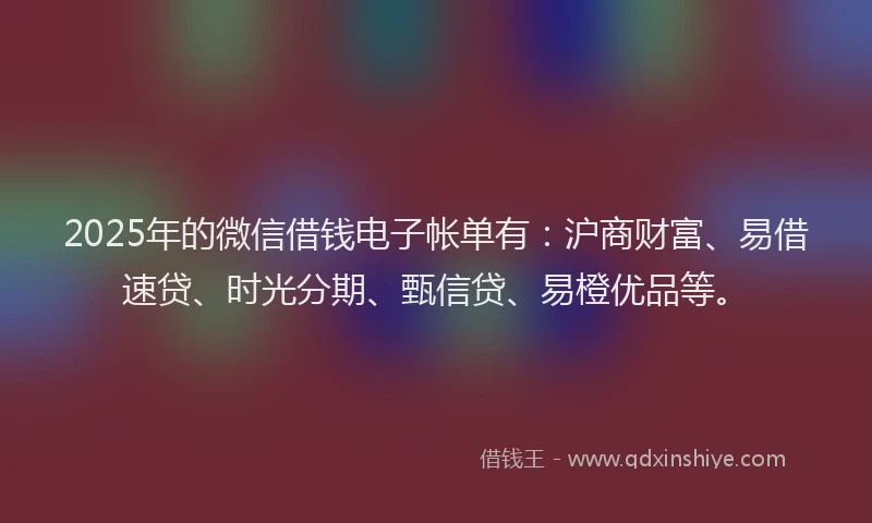 2025年的微信借钱电子帐单有：沪商财富、易借速贷、时光分期、甄信贷、易橙优品等。